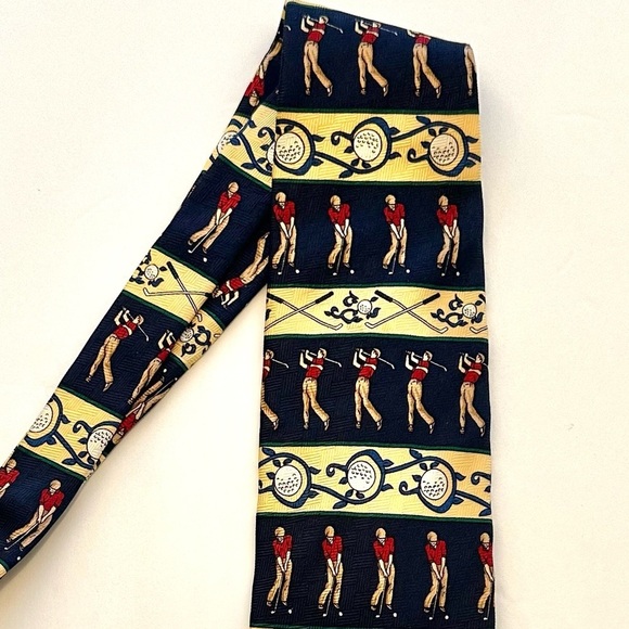 Robert Stock Men’s Golf Tie Navy Blue and Yellow Size O/S - Picture 5 of 5